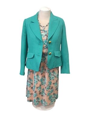 Peach Floral Sleeveless Open-Back Dress with Turquoise Roses